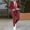 Burgundy Suits Men Blazer Slim Fit 2 Pieces Tuxedos Casual Groomsmen Wedding Suits Groom Tuexdos Jacket Pants Trajes De Hombre 1