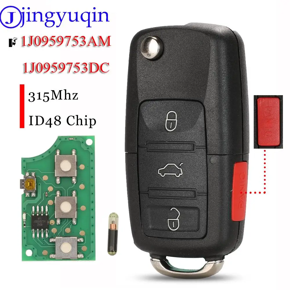 For VW Beetle Golf Passat Jetta Flip Key Car Remote Key Entry Transmitter Fob 315Mhz ID48 1J0959753AM 1J0959753DC jingyuqin