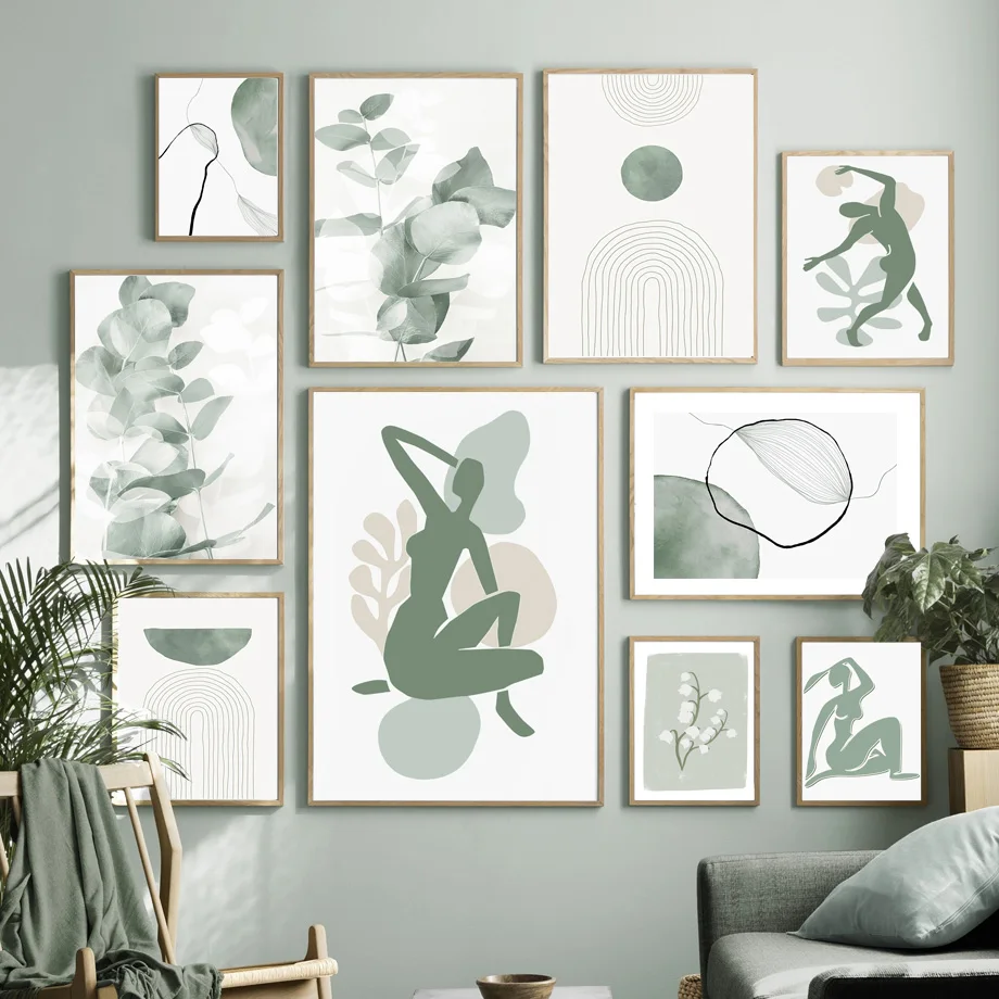 

Abstract Matisse Boho Line Leaves Poster Modern Wall Art Canvas Painting Green Picture Minimalist Print Living Room Home Decor