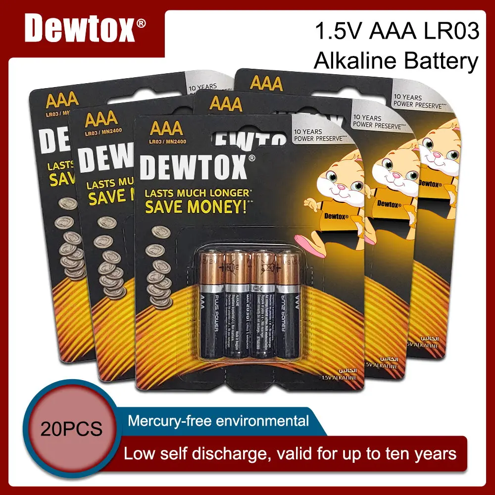 20PCS Original DEWTOX 1.5V AAA Alkaline Battery LR03 For Electri