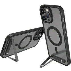 Magnetic Mobile Phone Case with Kickstand and Holder - Clear Black Stand Cover for iPhone 12 Mini (Black Case)