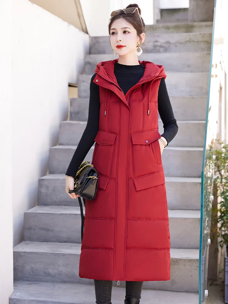 

PinkyIsBlack 2023 Hooded Cotton Padded Waistcoat Bodywarm Down Sleeveless Vest Jakcet For Women Long Winter Autumn Coat Outerwar