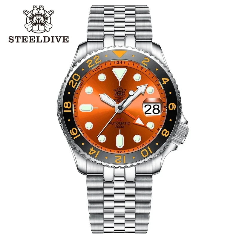 

STEELDIVE SD1994 GMT Mechanical Watch Ceramic Bezel NH34 Movement Swiss Super Luminous 20Bar Waterproof Luxury Dive Wristwatches