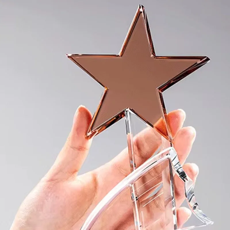 Customized Crystal Trophy of Five-Pointed Star, Simple and Beautiful, Excellent Staff's annual Meeting Award, Home Decor, 1pc