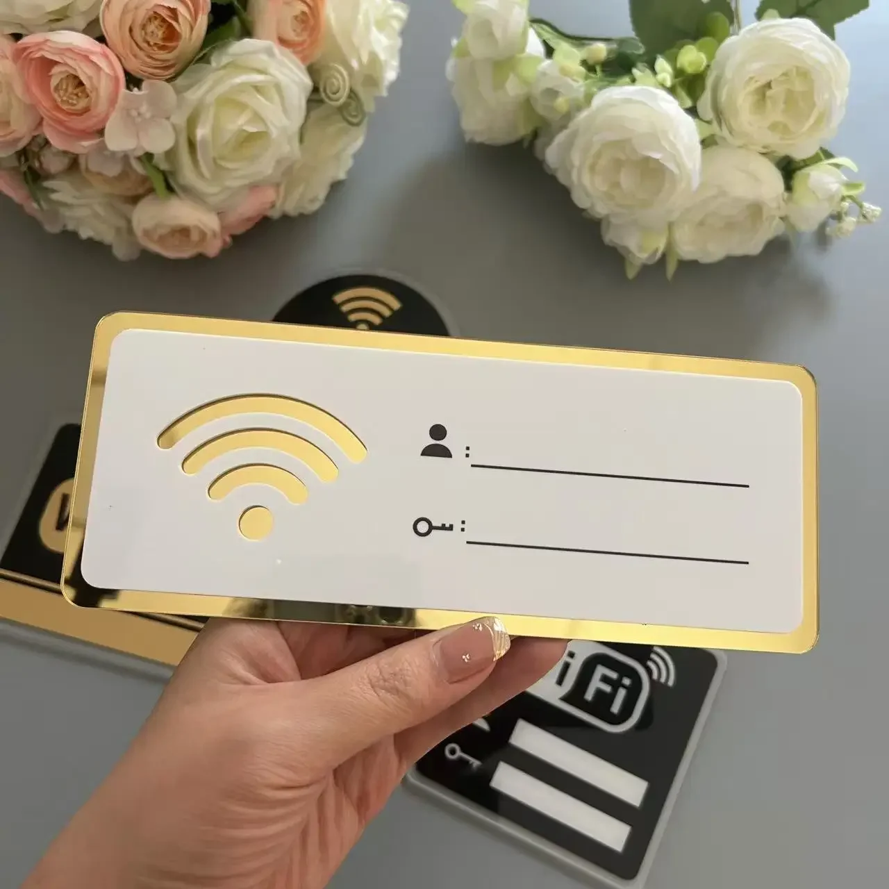 WIFI Sign Mirror Wall Stickers 3D Acrylic Rewritable Handwriting Account and Password For Public Shope Signage Decorate 4