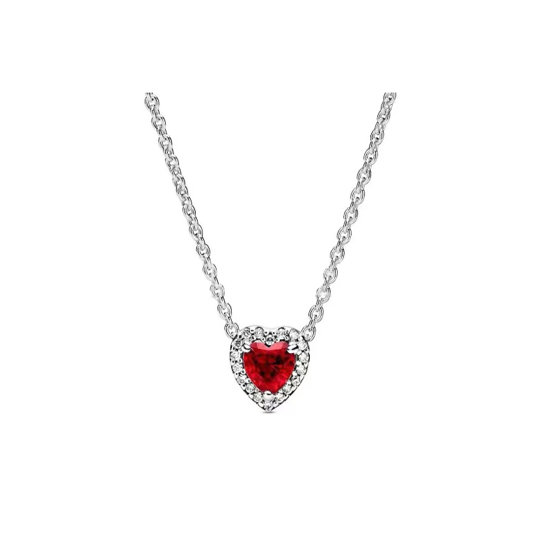 New Hot Multi Color Sparkling Heart Necklace 925 Silver DIY Women's Exquisite Gift Fashionable and Light Luxury