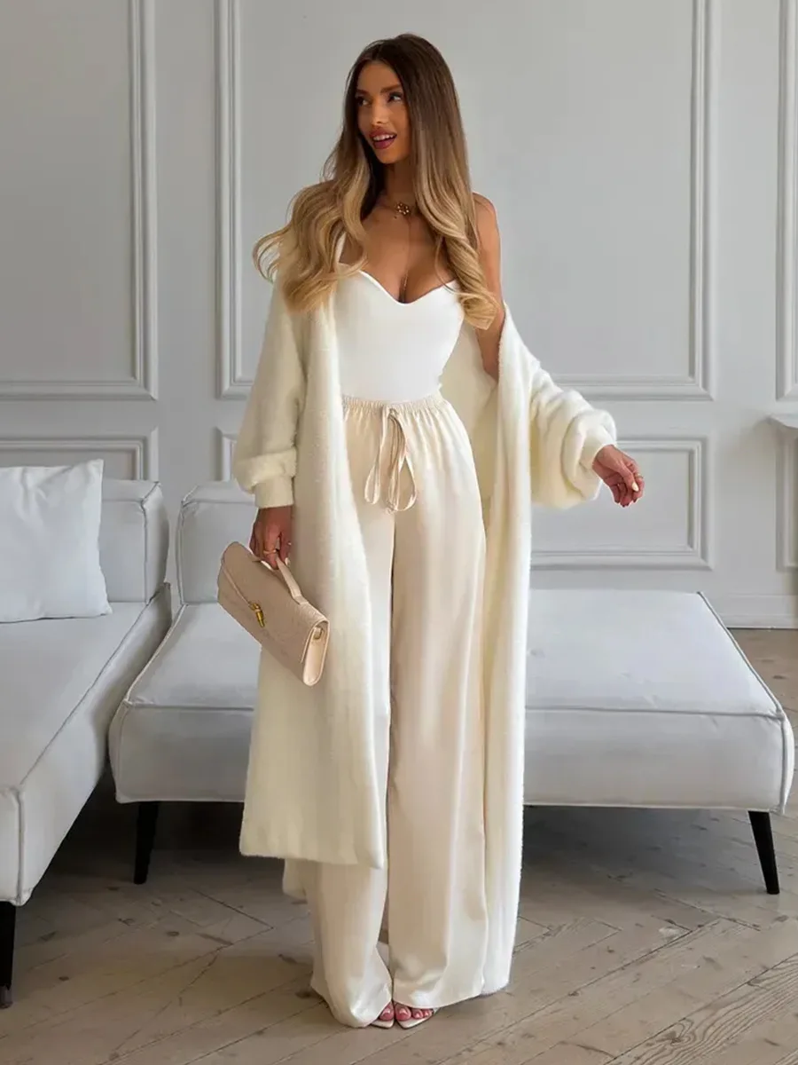 Bornladies Women's Belted knitted Sweater Cardigan Lantern Sleeve Extended Length Coat New Autumn Winter