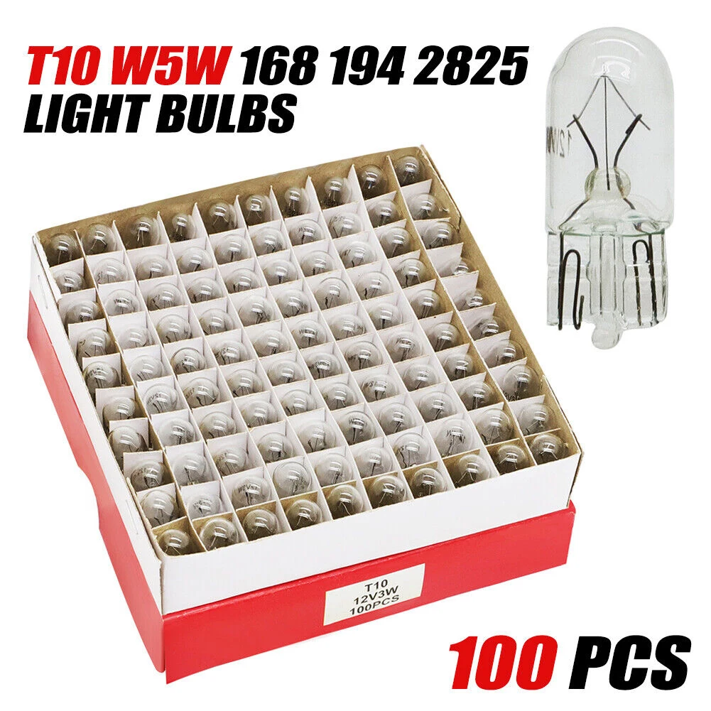 100PCS 12V W5W 194 T10 Clear Wedge Incandescent Instrument Panel Light Bulbs 5W White Universal Lamps For Boats/ RVs/ Trailers 100pcs t10 8smd 3014 led car lamps 194 168 192 w5w 8led 8smd led auto wedge parking light white dc 12v license light