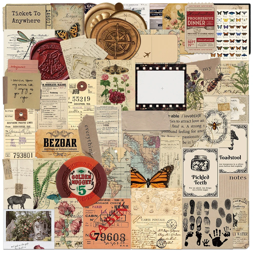 50 Pz Retro Archivio Ledger Adesivi Per Busta Cancelleria Suitecase Scrapbook Telefono Auto Impermeabile Vintage Label Stamp Sticker