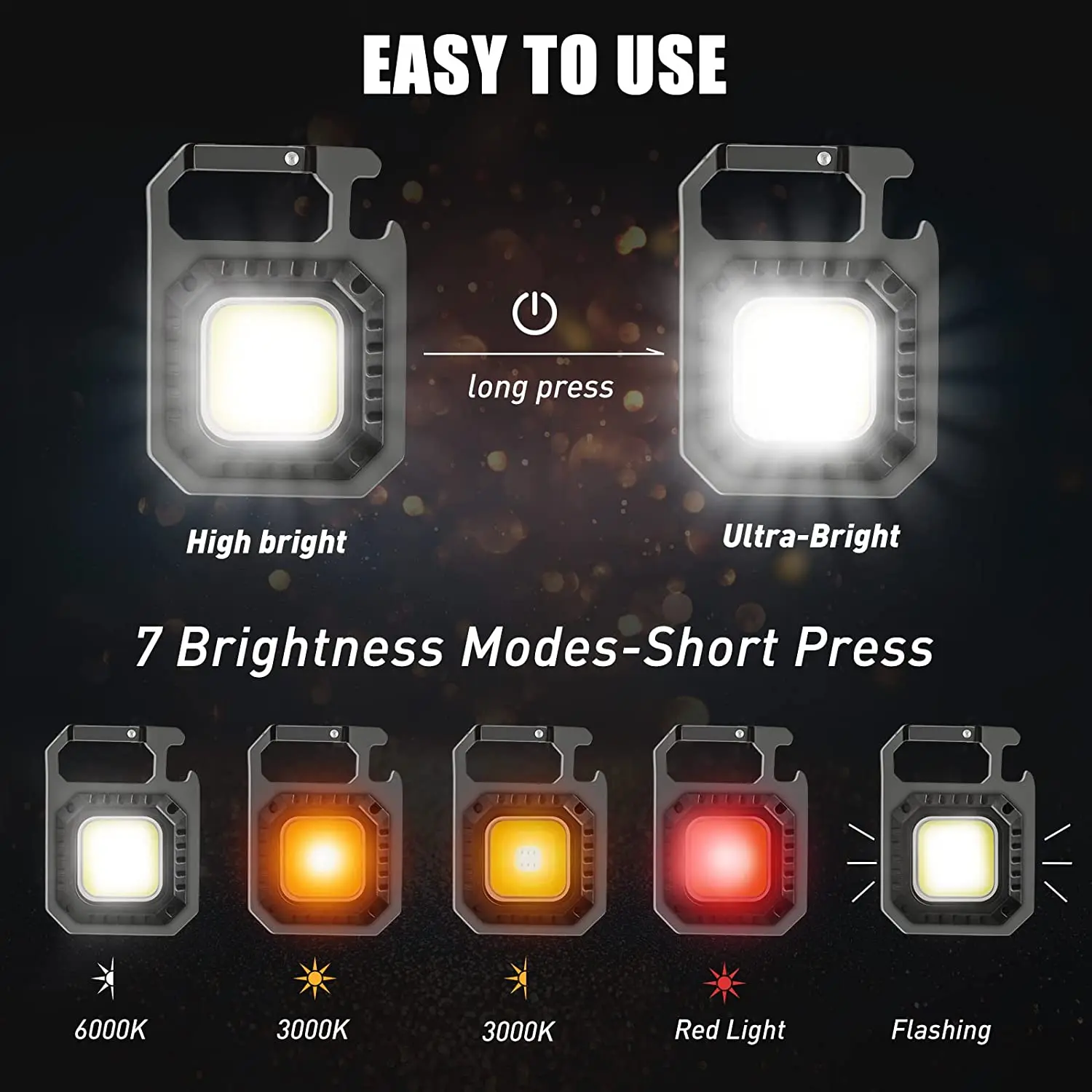 Mini Magnetic COB Keychain Light portable flashlight keychain work light portable work lights portable work light portable torch 800Lumens Bright USB Rechargeable Flashlight 3 Light Modes Portable Folding Bracket Work Lamp