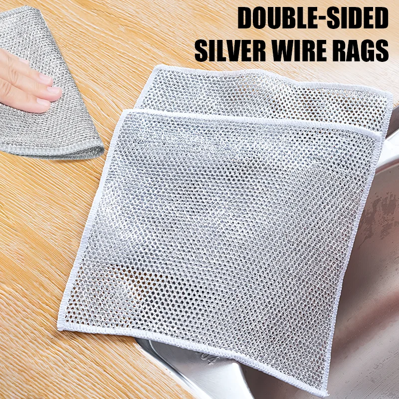 양면 실버 와이어 청소 천, 들러붙지 않는 오일 딥 클리닝, 식기 세척 타올, 주방 접시 냄비 청소용 매직 걸레