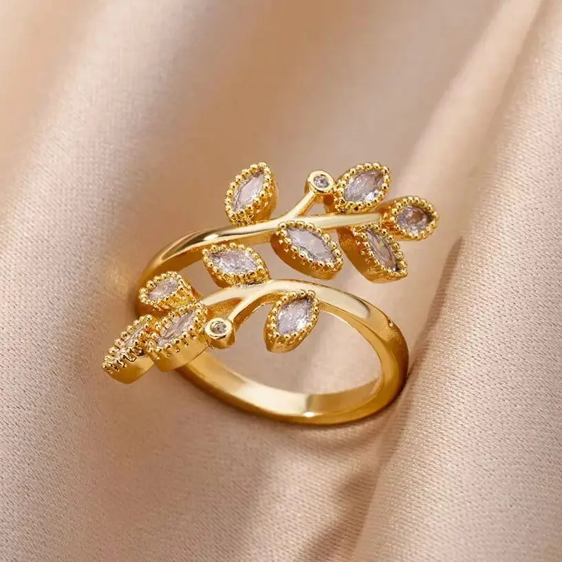 Zircon Tree Branch Ring for Women, Elegant Stainless Steel Jewelry