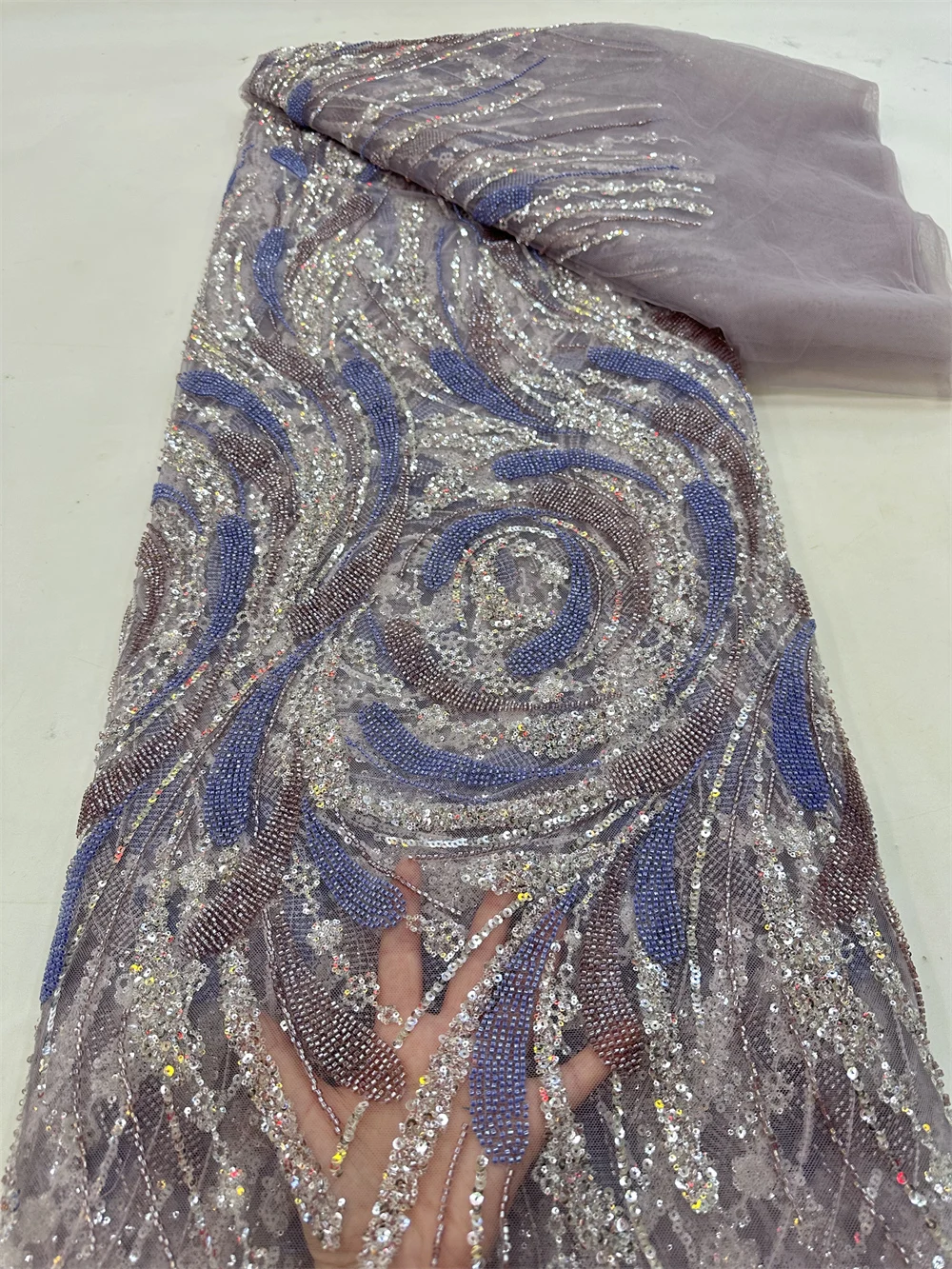 African Sequins Lace Fabric 5 Yards High Quality French Nigerian Groom Lace Fabric For Sewing Dress Wedding Sewing QF0628