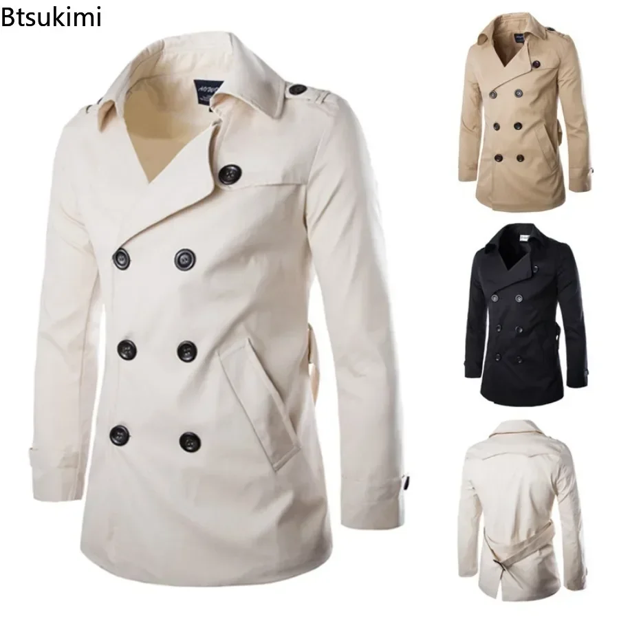 England Style Men's Trench Coat Fashion Cotton Double-breasted Mid-leng Jackets Boutique Windproof Coats Business Gentleman