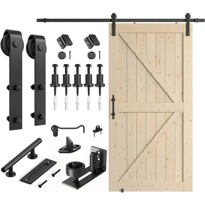 

SMARTSTANDARD 42in x 84in Sliding Barn Door with 7ft Barn Door Hardware Kit Included, Unfinished Solid Spruce Wood Door, Natural