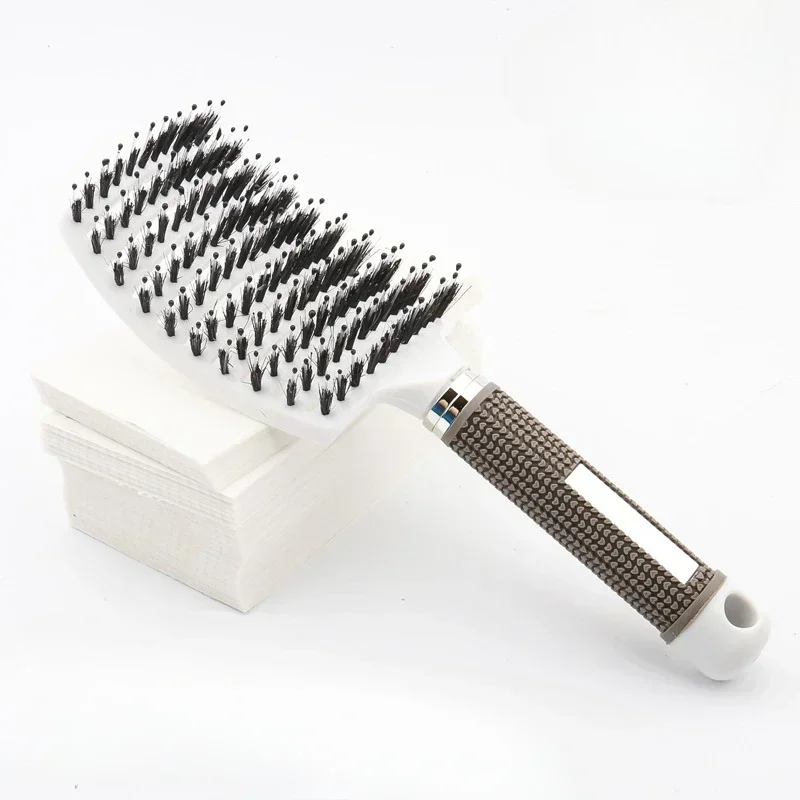Curly Hair Detangling Brush with Scalp Massaging Bristles - Fluffy Salon Styling Tool