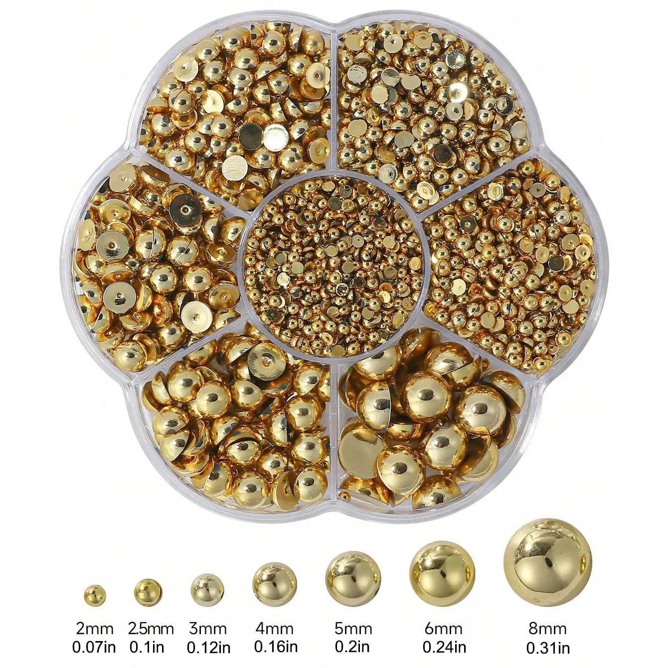 Golden Pearl Nail Art Decoration Half-Round Pearl Accessories for Nail DIY Various Sizes Charms Supplies 2000pcs/Box