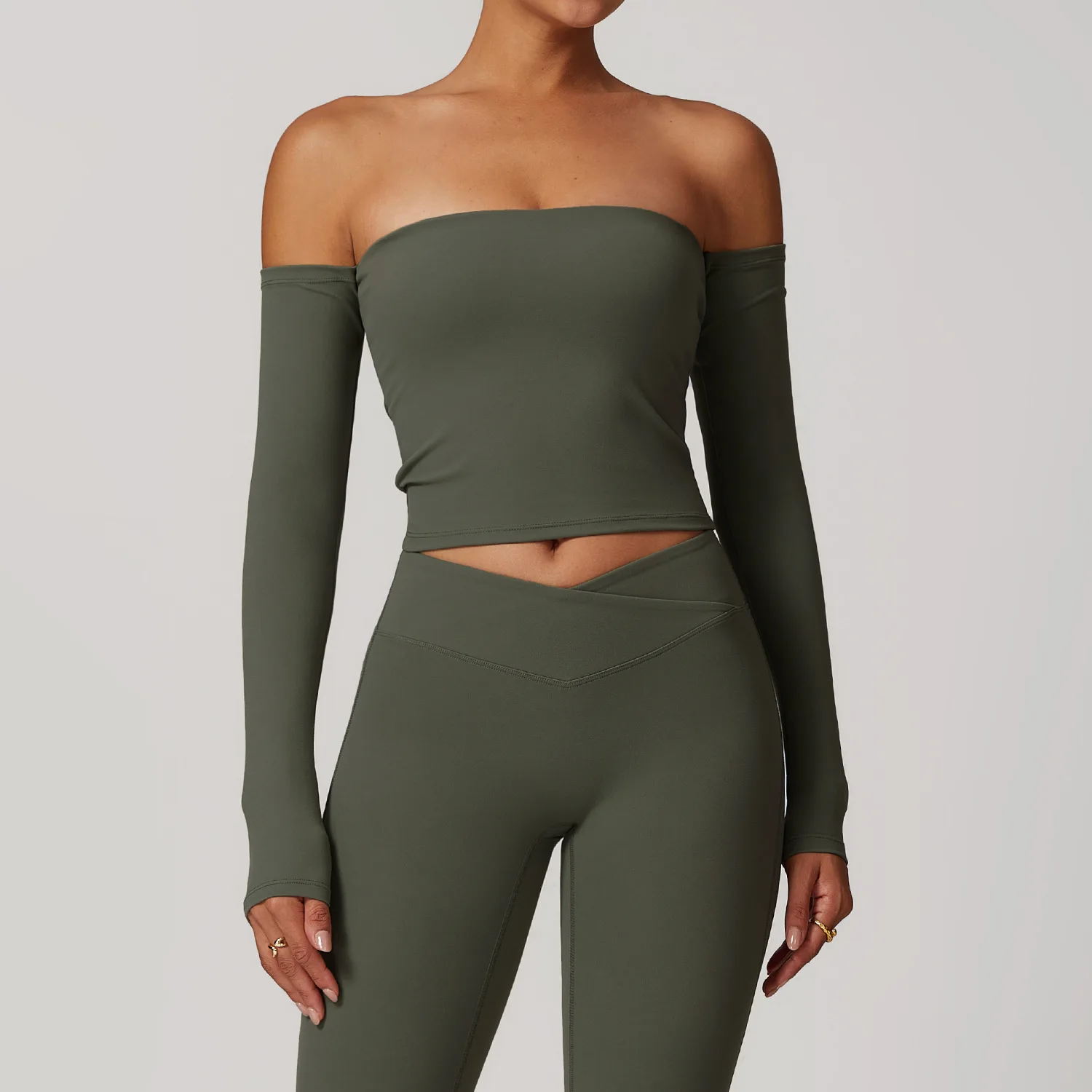 Women Yoga Long Sleeve Shirt Female Fitness Sportswear Gym Clothing Workout Sexy Off Shoulder Crop Top Active Wear Clothes