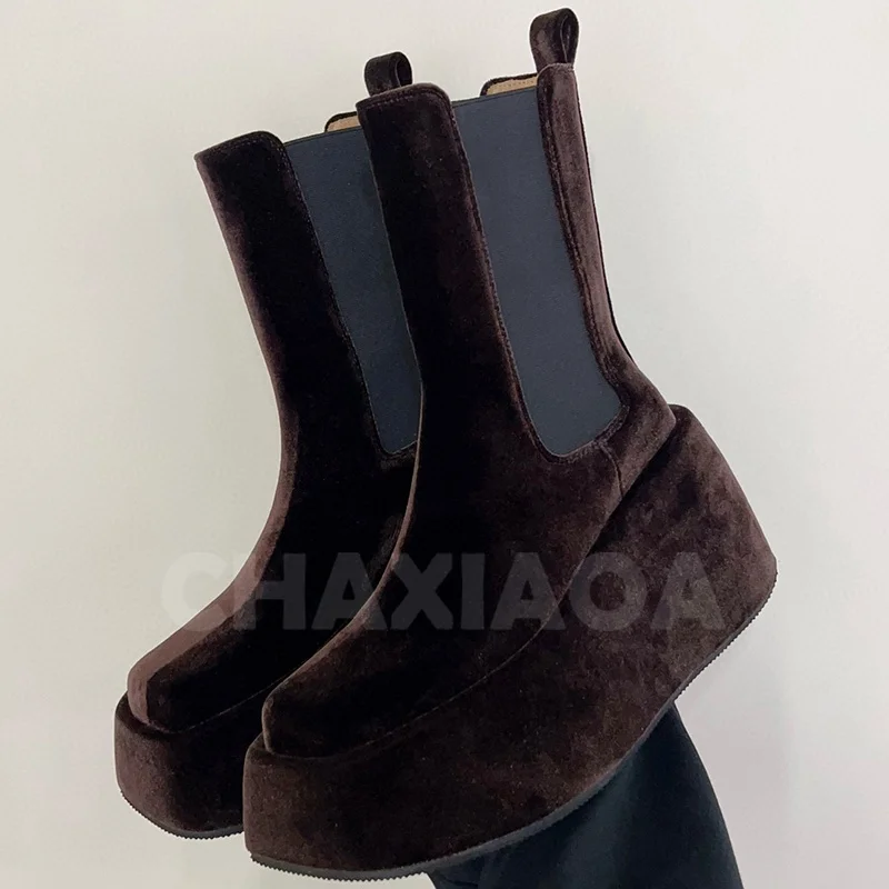 

Women Short Boots Spring Autumn New Platform Design Round Toe Solid High Heeled Ankle Boots Personality Versatile Female Shoes