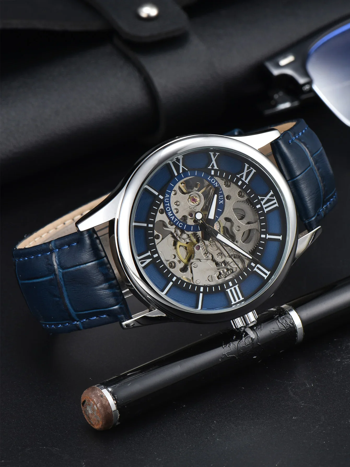 LONGLUX Automatic Waterproof Leather Wristwatch with Roman Numerals - Luxury Men's Gift