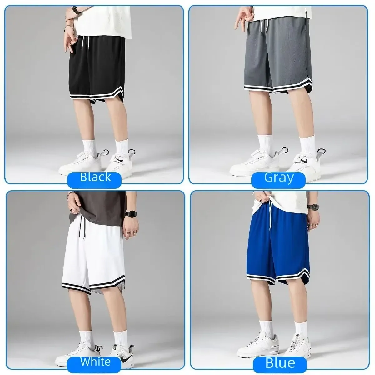 streetwear 남자 농구 반바지 루즈 피트 여름 경량 운동복 트렌디 아이스 실크 빠른 건조 캐주얼 반바지 조깅 M-5XL