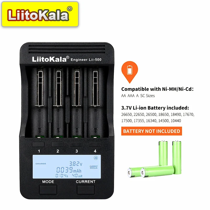 LiitoKala Lii-500 3.7V 3.85V Li ion 1.2V Ni MH rechargeable LED display 0.3A 0.5A 0.7A 1.0A 12V2A 18650 Smart Charger USB output battery charger