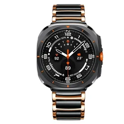 Luxury Ceramic & Metal Watch Strap - Stainless Steel Bracelet - Galaxy Watch Ultra (Rose gold black)