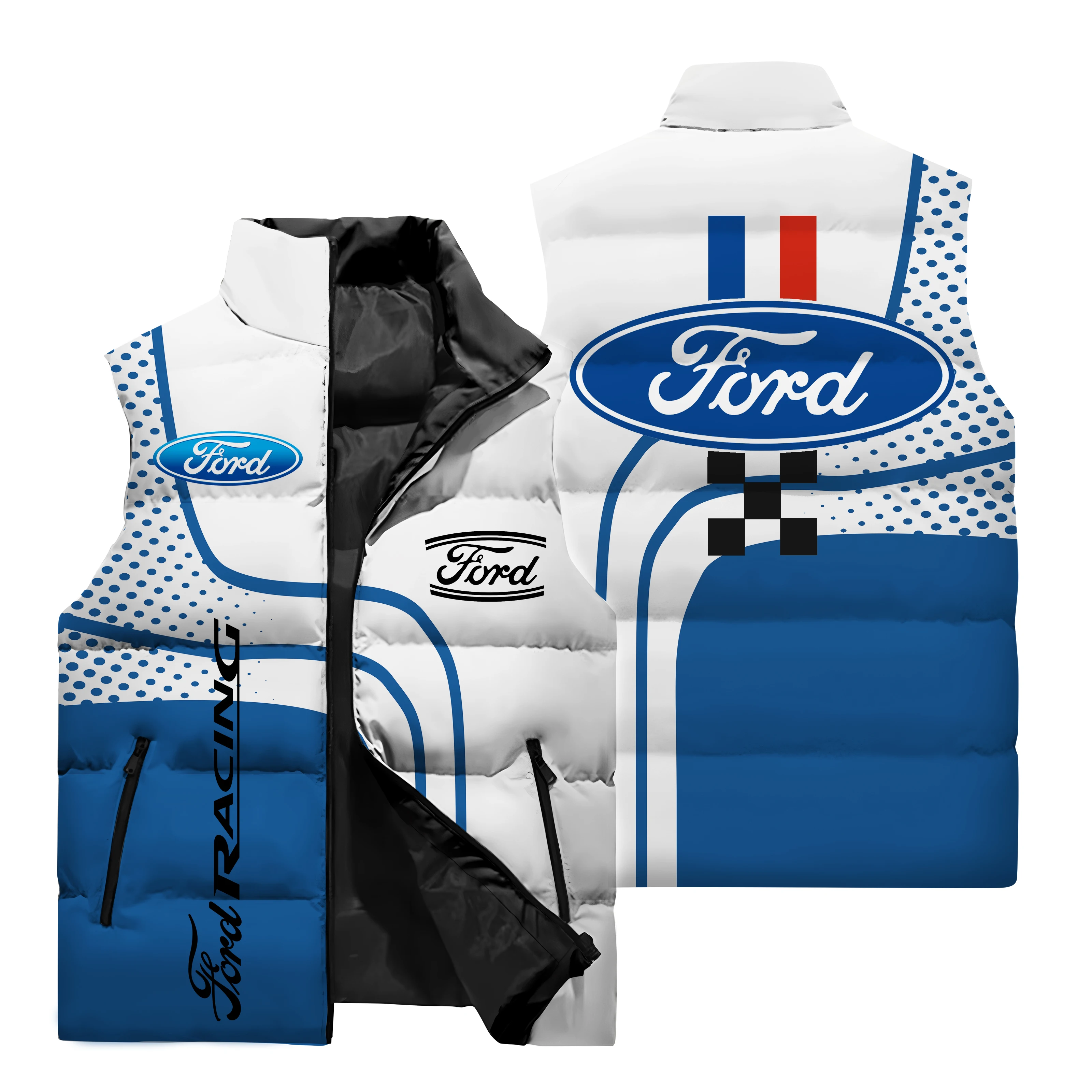 thumbnail image 1 of Chaqueta sin mangas con estampado de coche clásico en 3D para hombre, chaleco deportivo para exteriores, todoterreno, tendencia urbana, chaqueta con cuello alto y bolsillo con cremallera, 1 of 5