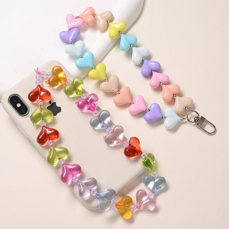 Fashion Colorful Acrylic Mobile Phone Chain Anti Lost Women Girls Heart