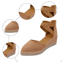 Sandales compensées en daim à bout pointu pour femme, avec semelles épaisses, confortables, à enfiler et à découpes – Offre spéciale 5