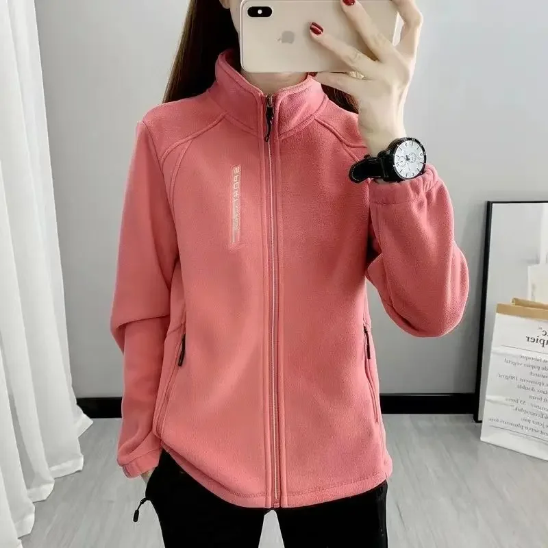 Women's Fleece Polar Coat Warm Thicken Plus Size Letter Printing Double-Sided Velvet Outerwear Coats Zipper Sports Sweatshirt 4