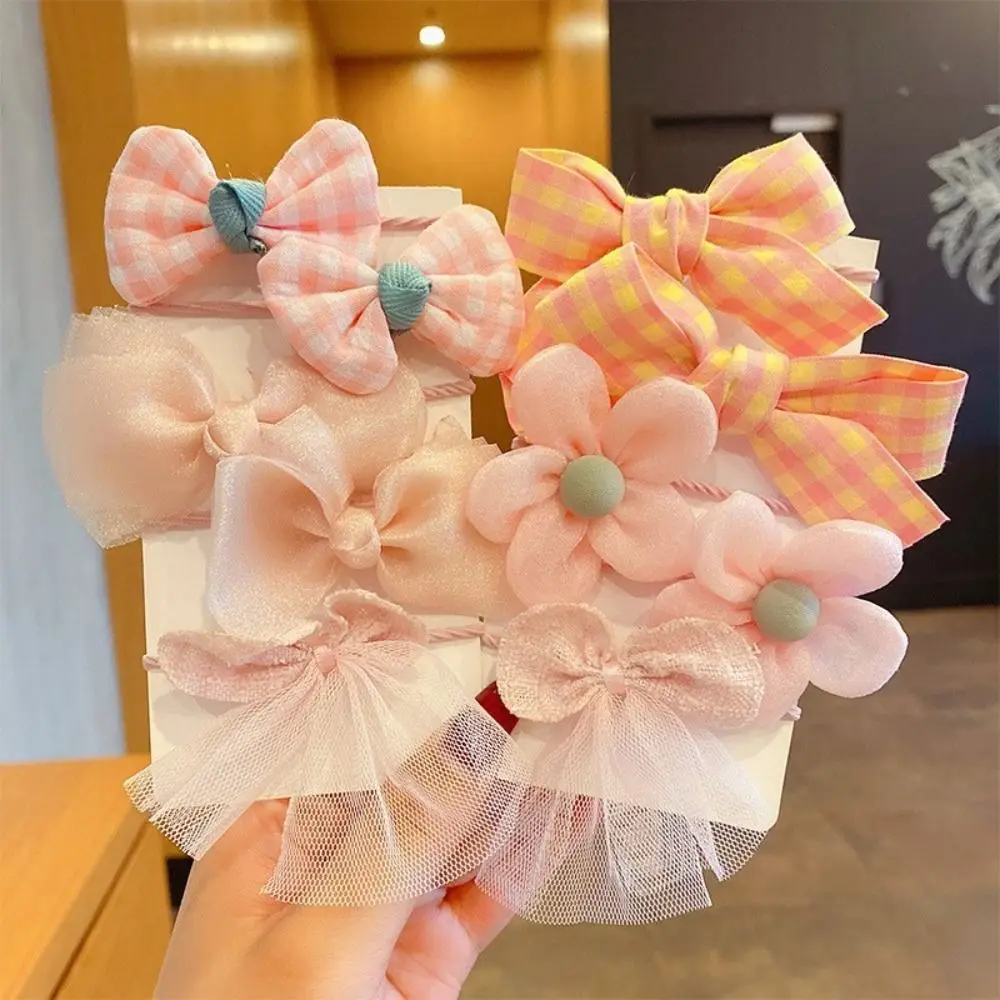 10Pcs/Set Cute Big Bow Hairbands Sweet Hair Accessories Rubber Elastic Hairbands Mesh Hair Ties Girls