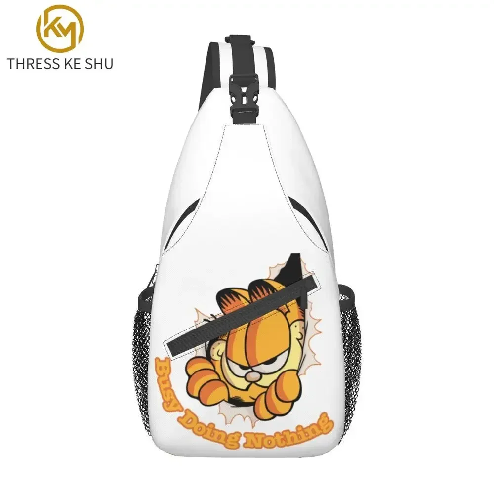 

Busy Doing Nothing Garfields Sling Crossbody Backpack Men Custom Funny Cat Chest Shoulder Bag for Travel Hiking Daypack