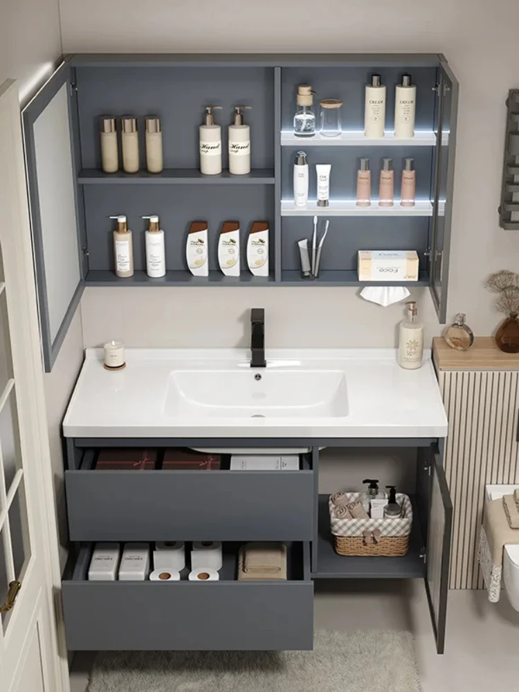 Nordic Industrial Style Bathroom Cabinets Organizador Vanity Design Smart Mirror Cabinets Aluminium Furniture Para Bano FYBC