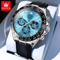 OLEVS-Montre-bracelet à quartz étanche pour homme, chronographe Shoous, bracelet en silicone, multifonctionnel, marque originale, mode 1