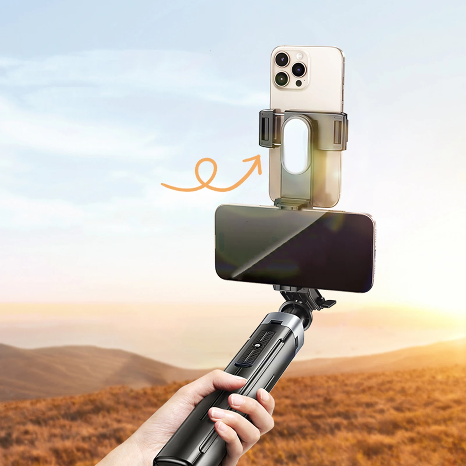 Uitschuifbare telefoonteleprompter, selfiestickstandaard, 360° draaibaar voor reizen, vloggen, video-opnames en livestreaming._voghion.com