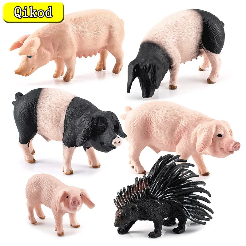 Simulated Wild Boar Pig Porcupine Model Farm Animal Pig Family Set Figurines Action Figure Educational Toys for Kids Home Decor