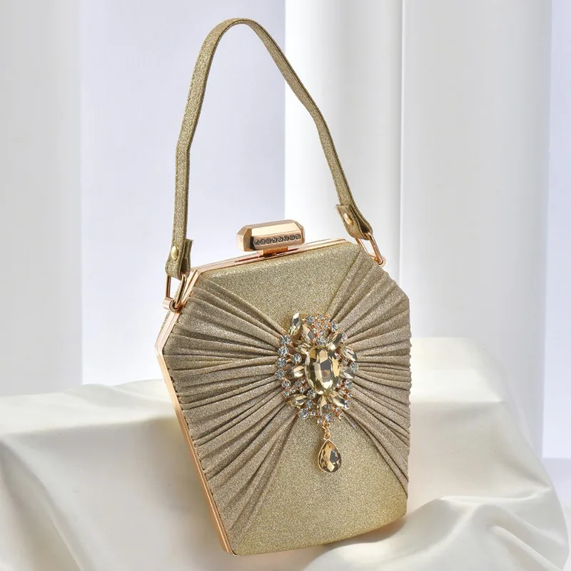 

New Women's Evening Bags Clutches Folded Beading Portable Handbag Popular Crossbody Banquet Bag Diamond Inlay Party Minaudiere