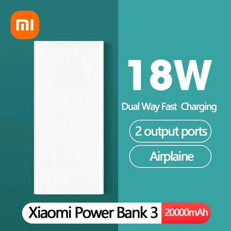 

Xiaomi Mi Power Bank 20000mAh 3 PD18W Portable Quick Charged PLM18ZM Fast Charging External Battery USB Type C Input Output Port