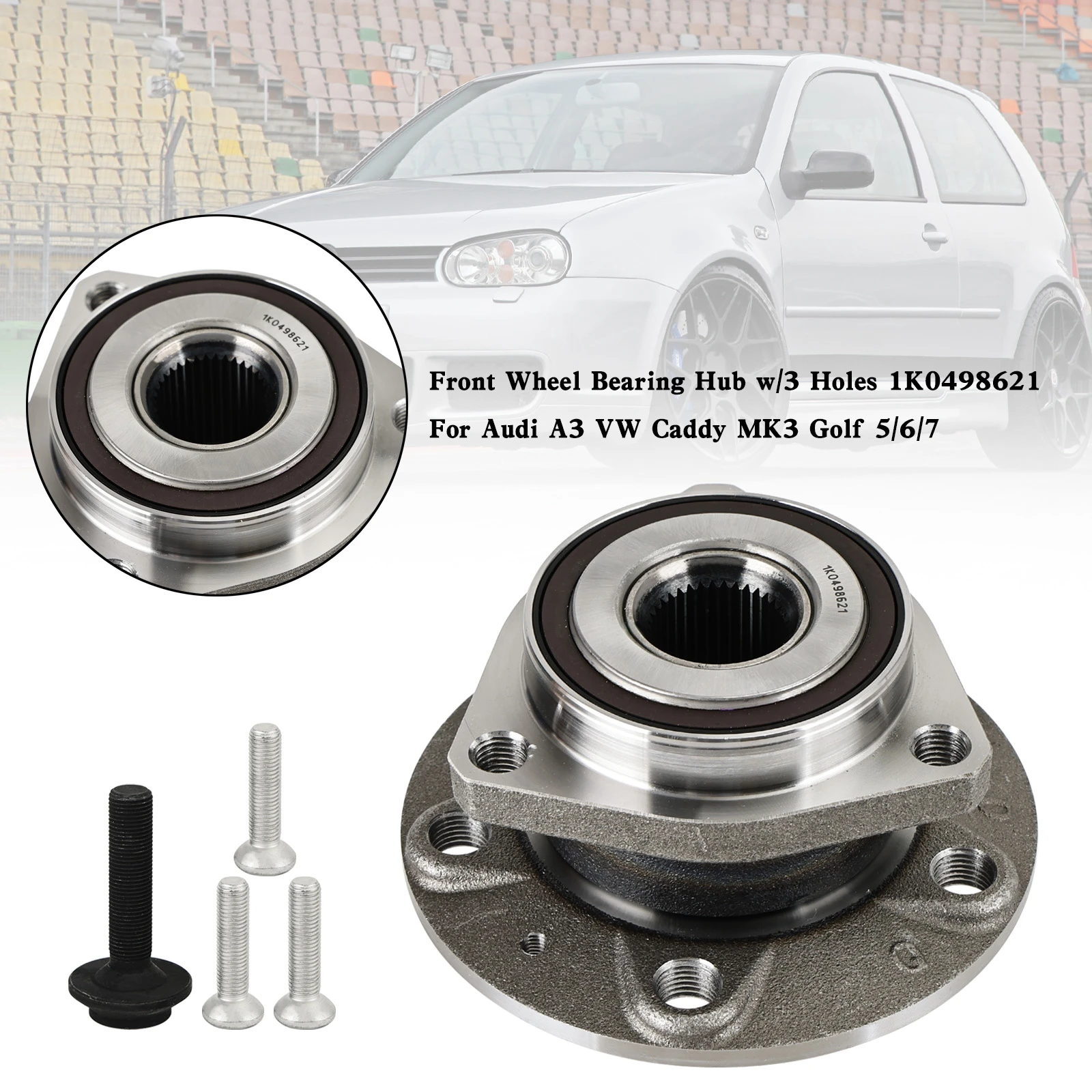 

Areyourshop Front Wheel Bearing Hub w/3 Holes 1K0498621 for Audi A3 VW Caddy MK3 Golf 5/6/7 car accessories