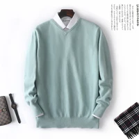 DjzDsm 100% Merino Wool Knit Sweater V-Neck Solid Color Pullover For Men's Autumn And Winter New Long Sleeved Basic Sweater 1