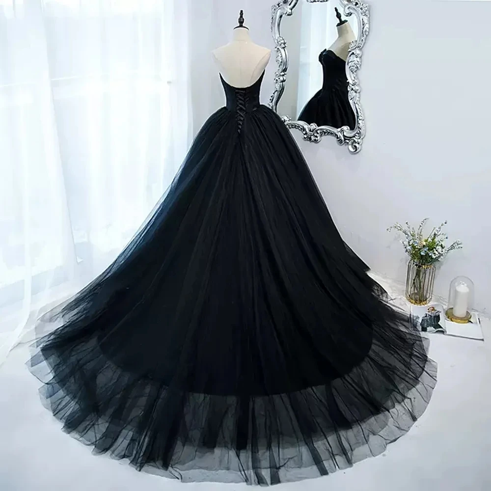 Gothic Black Tulle Prom Dresses Princess Sweetheart Satin Formal Evening Gowns | eBay Gothic Black Tulle Prom Dresses Princess Sweetheart Satin Formal Evening Gowns | eBay