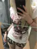 American Y2K Design V-Ne ort Sve T-irt Women Summer Pure Desire Slim Fit ort Printed Sweet And Spicy Top
