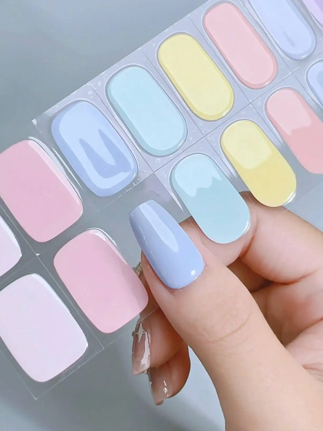 20Tips Pink Macaron UV Semi Cured Gel Nail Strips Full Set of Stickers White Black Bare Pressed Nail DIY Long Lasting Wraps