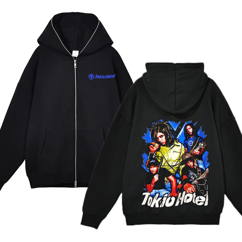 Hip Hop Tokio Hotel Print Zipper Hoodies Kaulitz Print Zip Up