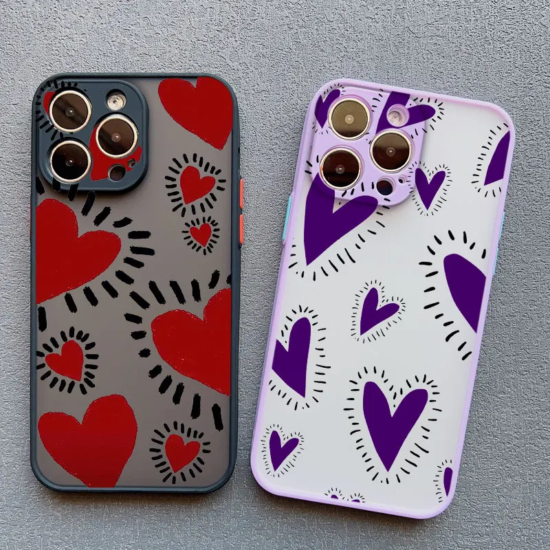 Chic Full Screen Red Love Heart Pink Shockproof Phone Case