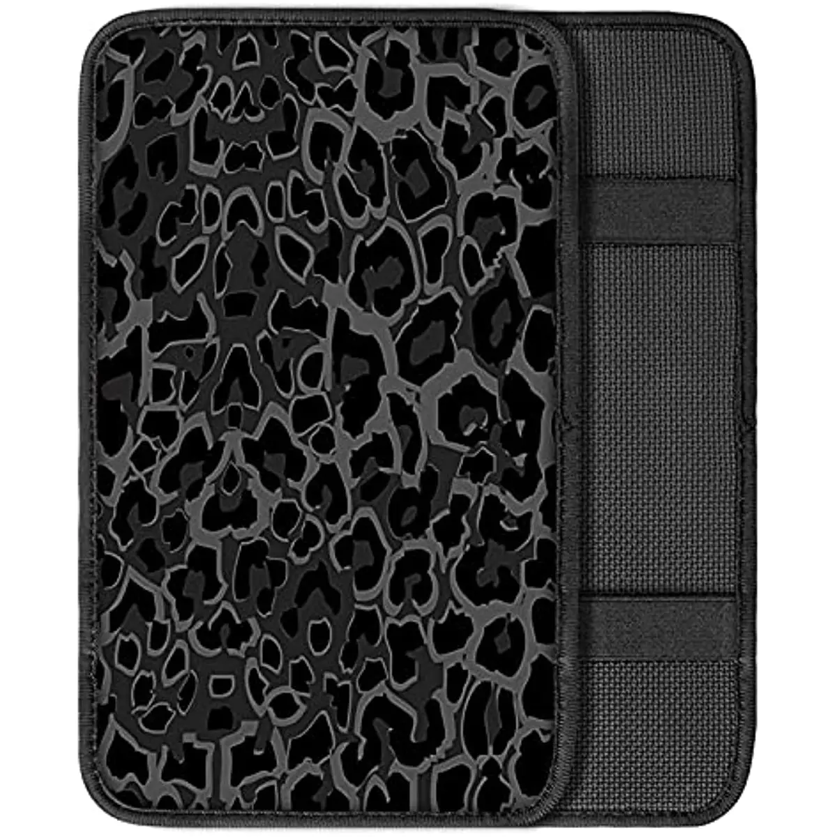 

Black Leopard Print Car Center Console Armrest Cover Anti Slip Soft Comfort Neoprene Armrest Pads Protector Univer