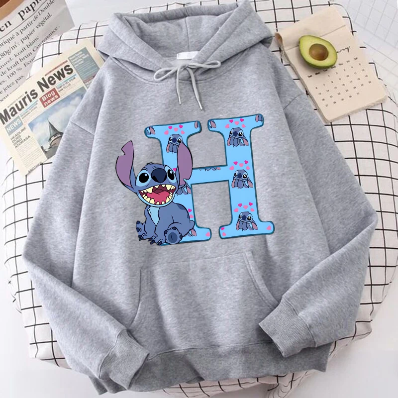 Cute Kawaii Disney Lilo & Stitch 26 English Letters Print Hoodie Y2K Hoody Sweatshirts Women's Winter Hoodies Couple Streetwear 5