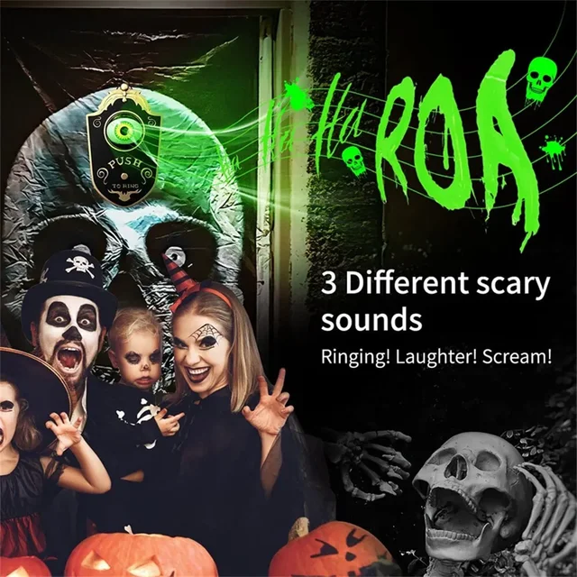 소름 돋는 전기 야광 소리 장식 초인종으로 올 할로윈에 공포를 더하세요.