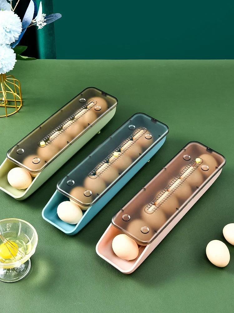 

Automatic Rolling Egg Storage Box Plastic Storage Container Kitchen Fridge Storage Organization Eggs Holder Basket Cartons Tray